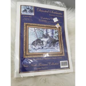 NEW VINTAGE Near North Treasures Cross Stitch Kit‎ Devoted Soulmates Wolf indian